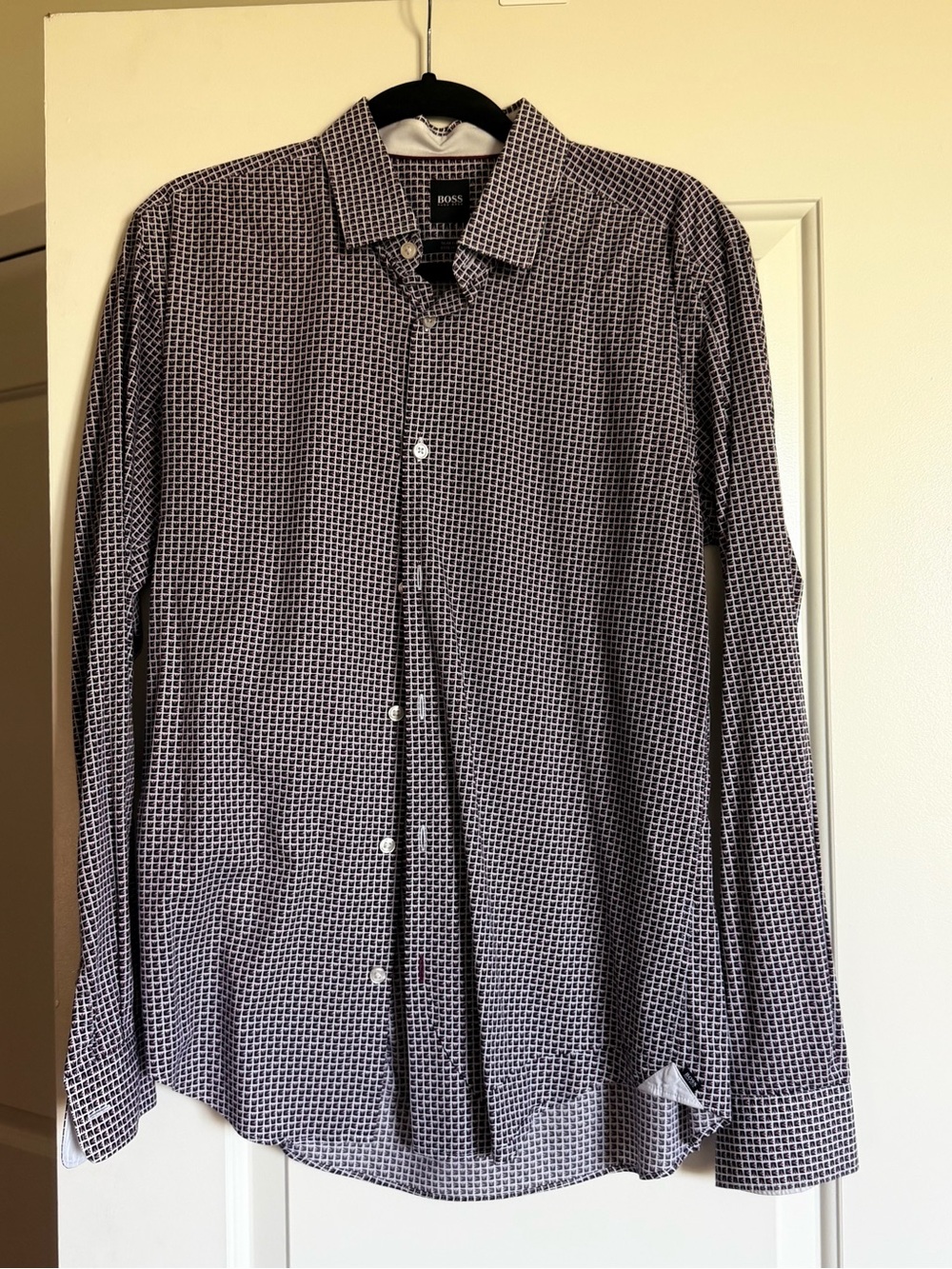 BOSS Men's Black Patterned Long-Sleeve Button-Up Dress Shirt